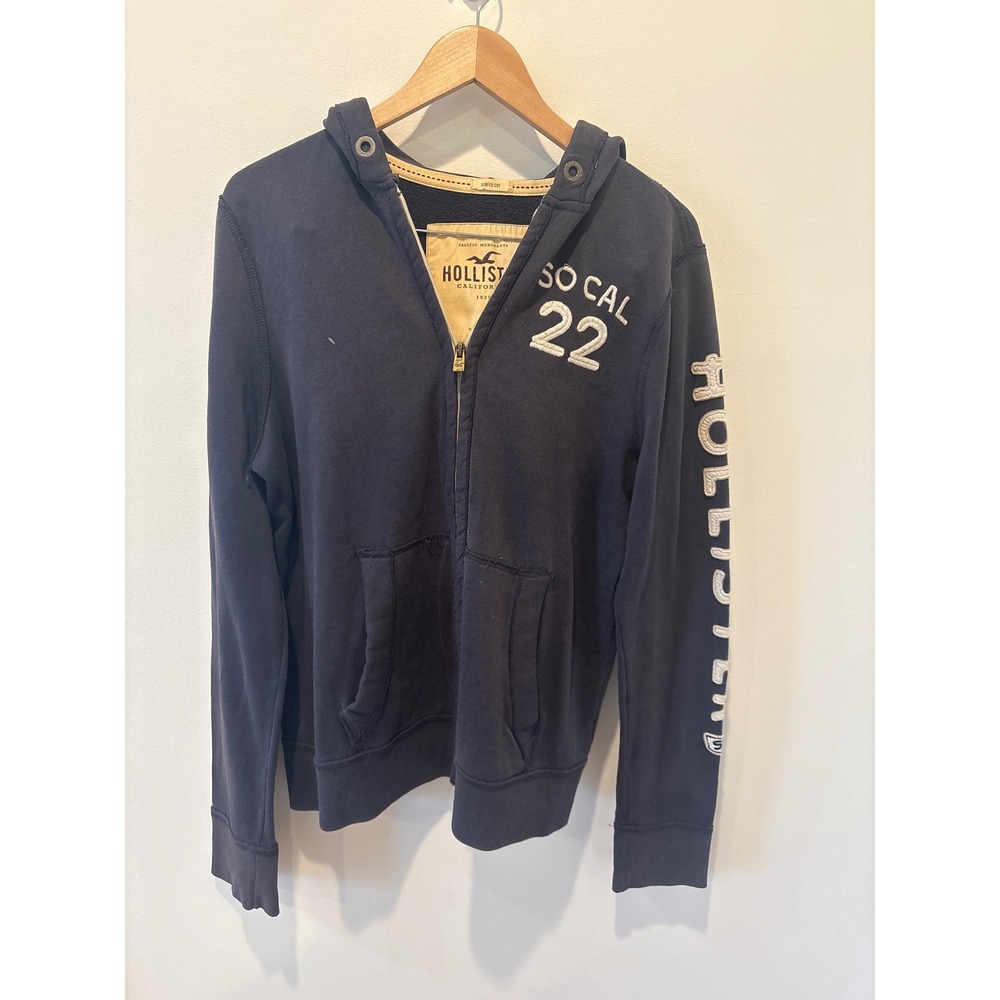 Y2K Vintage Hollister So Cal 22 Zip Up Hoodie Navy Blue Size L‎ Surfer Cut